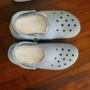 crocs light blue fur